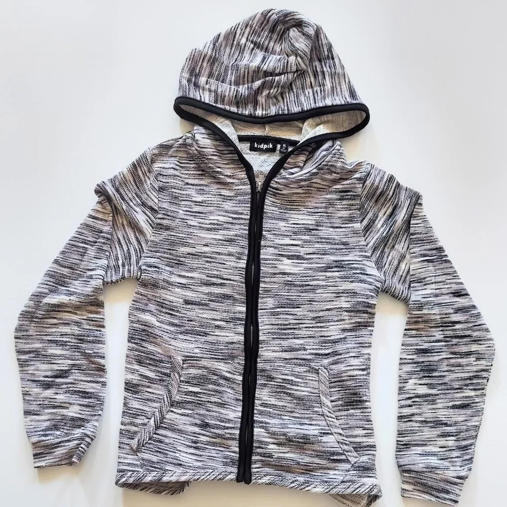 Kidpik Girls Size 14 Black White Hooded Full Zip Hooded Sweatshirt Jacket